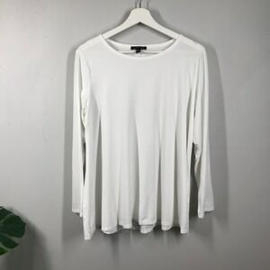 EILEEN FISHER Size LARGE White Long Sleeve Round Neck Basic Shirt